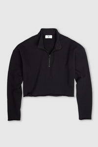 Black Pima Cotton French Terry cropped half zip for women