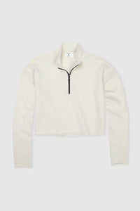 Ivory Pima Cotton French Terry cropped half zip for women