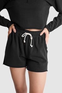 Black French Terry Pima Cotton high waisted shorts for women 